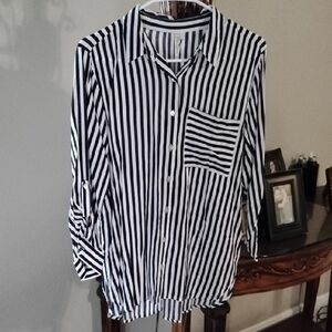 Womens Navy and White Striped Shirt